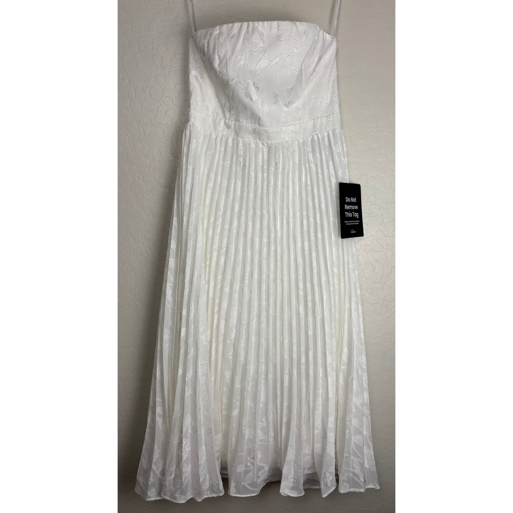 Lulus Stunning Ivory Floral Jacquard Strapless Pleated Midi Dress Sz L New 2839